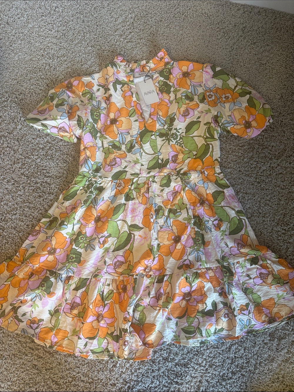 Avara Orange Floral Tiered Casual Dress